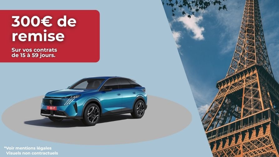 Pour une livraison du 1er janvier 2026 au 31 décembre 2026, bénéficiez de 300€ sur vos contrats de 15 à 59 jours